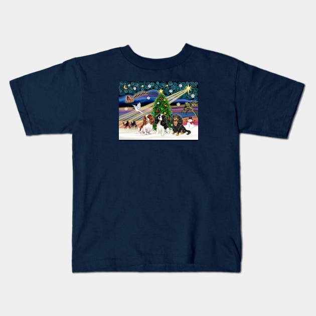 "Christmas Magic" Featuring Three Cavalier King Charles Spaniels Kids T-Shirt by Dogs Galore and More